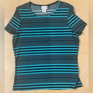 Jaclyn Smith Black and Blue Striped Short Sleeve Tee Small (QS)